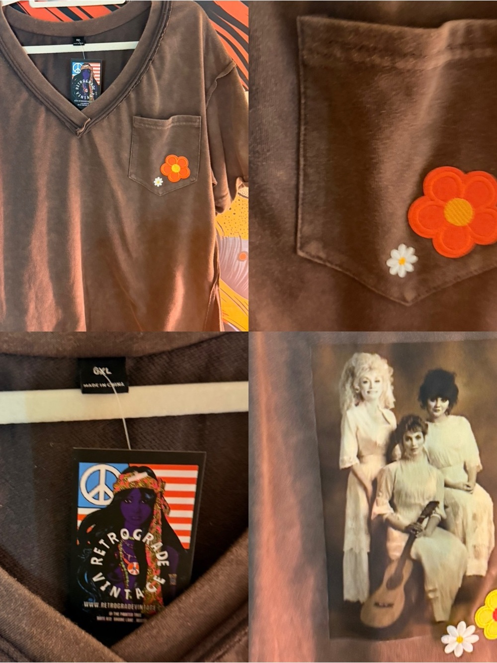 ONE OF A KIND TRIO DOLLY PARTON EMBROIDERED COTTON POCKET TEE XL